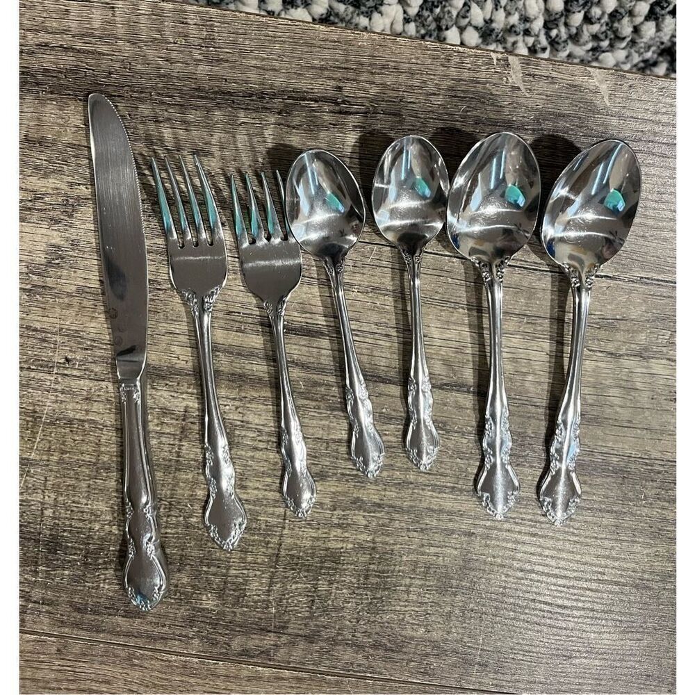 7 piece EXCEL Korea Stainless Silver 18-0 Flatware Set Dinnerware